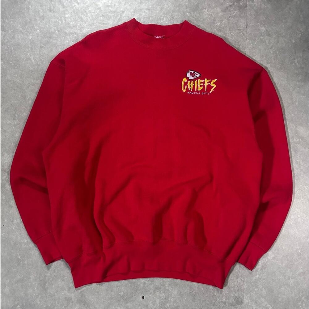 90's Vintage Kansas City Chiefs Minimal Embroidered Red Crewneck -XXL